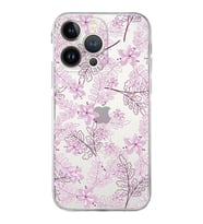 Apple iPhone 13 Pro MaxKamera Korumalı Tıpalı Kapak Floral Pudra Tasarımlı Şeffaf Kılıf