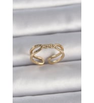 Pirinç Gold Renk Ayarlanabilir Zirkon Taşlı Sarmal Model Kadın Yüzük TJ-BYK3400