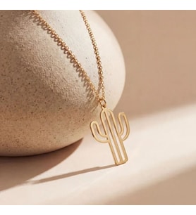 Kişiye Özel 925 Ayar Gümüş Minimal Cactus Kolye (Gold)