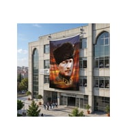 Üniformalı Kalpaklı Gazi Mustafa Kemal Atatürk Poster Bayrak Raşel Kumaş 6x9 metre ATA20