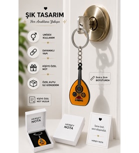 Özel Mineli Ud Anahtarlık 5x2 cm Metal Enstrüman Anahtarlık Unisex