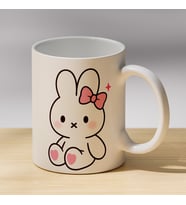 Fiyonklu Sevimli Tavşan Baskılı Porselen Kupa - Kawaii Tasarımlı Hediyelik Kupa