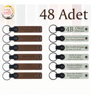 A Kahve & Beyaz, Öğrenciler İçin Kalıcı Bir Hatıra, 48’li Set, Kişiye Özgü Yazılı Deri Anahtarlık