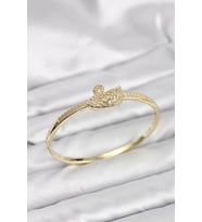 Pirinç Gold Renk Zirkon Taşlı Kuğu Model Kadın Kelepçe Bileklik - TJ-BB8228