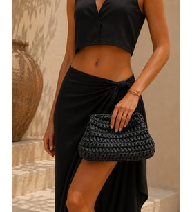 Alnis Atelier Siyah Hasır Çanta El Örgüsü Clutch Kadın El Çantası El Yapımı 20x30 cm