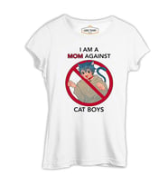 I am a Mom Against Cat Boys Beyaz Kadın Tshirt