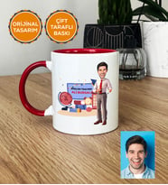 Kişiye Özel Karikatürlü İngilizce Öğretmeni Hediye Kupa Bardak Erkek İngilizce Öğretmenine Öğretmenler Günü Hediyesi (Kırmızı)