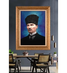 Altın Varaklı Çerçeveli Paspartulu Atatürk Tablo nh343 (Gold)