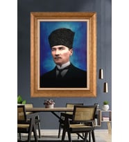Altın Varaklı Çerçeveli Paspartulu Atatürk Tablo nh343 (Gold)