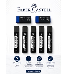 0,7 Uç 5 Adet Orta Boy Sınav Silgisi 2 Adet Faber-Castell Set