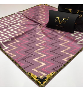 ZigZag Desen Black Seri Twill Eşarp Eşarp Askısı ile Birlikte 90x90 cm Gül Kurus