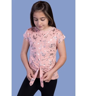 Toontoy Kız Çocuk Varak Baskılı Tişört (Somon)