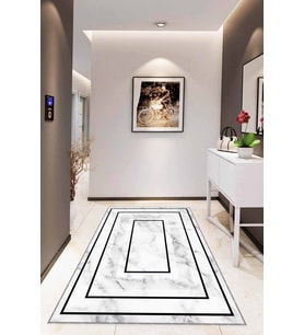 Siyah Çerçeveli Kaymaz Taban Makinede Yıkanabilir Halı RV008 - 100 x 160 cm