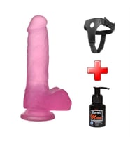 OdinsShop 17,5 cm Belden Bağlamalı Şeffaf Realistik Damarlı Vantuzlu Pembe Dildo Penis