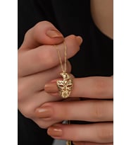 Gümüş Kolye - Kadın 925 Ayar Gümüş Gold Rengi Maske Kolye Roze,beyaz Seçeneği