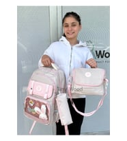 Kawaii Kore Tarzı Aksesuarlı Ve Ergonomik Okul Sırt Çantası Siyah-Bej-Gri Beslenme, Kalemlik Set