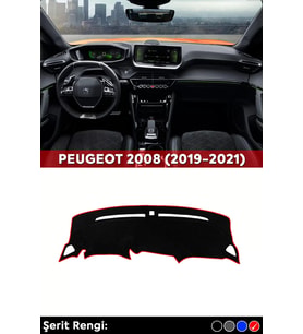 Peugeot 2008 (2019-2021) 3d Torpido Koruma Kılıfı - Ön Göğüs Kaplama - Kırmızı Şerit
