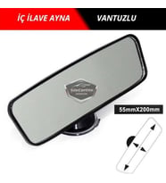 Her Araca Uyumlu Siyah Çerçeveli Dikiz Aynası 55 mm x 200 mm Vantuzlu İç İlave Ayna