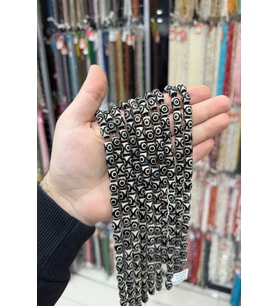 Tibet Akik Taşı Arpa Kesim Kahverengi Beyaz 8x12mm Doğal Taş Dizi