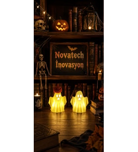 Balkabaklı & Baltalı Hayalet Pilli Led Mum ile Kullanım Dekoratif Biblo Halloween Dekoru Ev Dekorasyonu