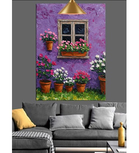 Pencere önü çiçek saksıları Dekoratif Kanvas - Mdf Ahşap Tablo
