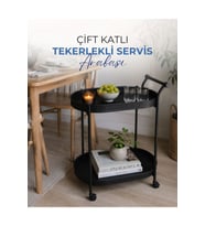 Çift Katlı Tekerlekli Servis Arabası