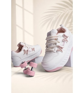Çocuk Patenli 4 Tekerlekli Beyaz Spor Paten Ayakkabı - Tekerlekli Sneakers SeferiPaten