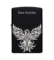 Kartal Figürlü Kişiye Özel İsimli Benzinli Siyah Metal Çakmak