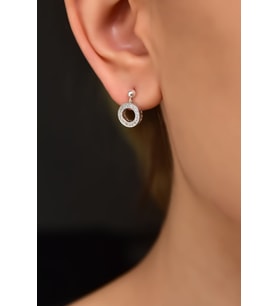 Papatya Silver 925 Ayar Gümüş Zirkon Taşlı Yuvarlak Çivili Küpe (Rodyum)