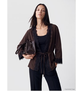 LCW STUDIO Kahverengi Dantel Detaylı Modal Karışımlı Kadın Kimono