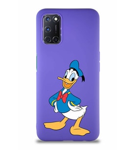 Oppo A52 Soft Premier Kapak Donald Duck-C Tasarımlı Silikon Kılıf - Mor (Şeffaf)