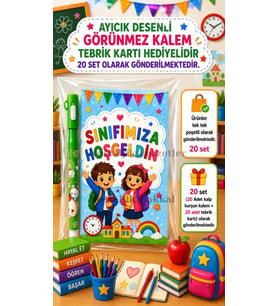 20 Adet Okula Yeni Başlayan Öğrencilere Sınıfımıza Hoşgeldin Yazılı Hediye Seti Sene Başı Hatırası Görünmez Kalem Tebrik Kartı Hediyeli