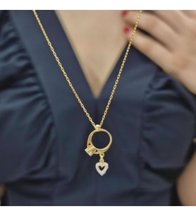 Tektaş Kalp Gold Kaplama 925 Ayar Gümüş Kolye (Karışık)