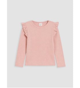 LC WAIKIKI Pembe Bisiklet Yaka Fırfırlı Kız Çocuk Tişört