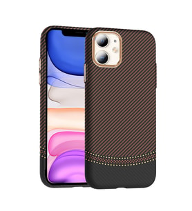 Apple iPhone 11 Uyumlu Kılıf M-safe Şarj Özellikli Karbon Fiber Görünümlü Zore Gros Kapak (Siyah-Pembe)