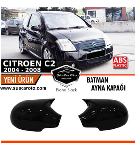 Citroen C2 2004-2008 Uyumlu Batman Yarasa Ayna Kapağı Piano Black ABS Plastik