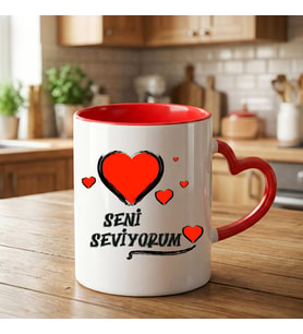 Seni Seviyorum Yazılı Sevgililer İçin Kırmızı Kalp Kupa Bardağı - Seni Seviyorum Kalp Kupa Bardak (Beyaz)
