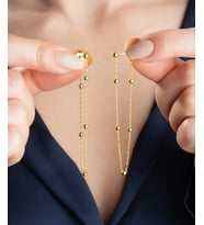 925 Ayar Gümüş Çift Zincirli Gold Top Detaylı Kadın Küpe
