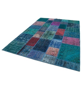 Mavi Halı El Dokuma Salon Halısı Vintage Patchwork Stil Koridor Yatak Odası Bohem Şıklık