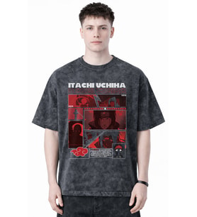 Tasarım Itachi Uchiha Naruto Anime Baskılı Unisex Oversize Eskitme Yıkamalı Tişört