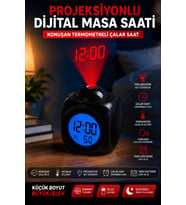 Duvara Yansıtan Projeksiyonlu Dijital Çalar Saat Konuşan Termometreli LED Alarm Masa Saati Pilli & kablolu Kullanım