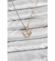 316L Çelik Zincir Gold Renk Kalp ve Fiyonk Model Zirkon Taşlı Kadın Kolye 5886 - HPSBYI1860-927