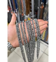 Hematit Taşı Dalgalı Rondela Kesim Parlak Gümüş 6x2mm Doğal Taş Dizi