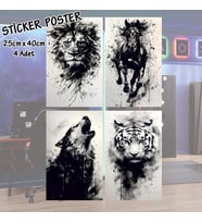 uluyan kurt aslan kaplan at - 4 adet yapışkanlı poster sticker etiketler - dolap cam oda için