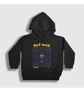 Presmono Unisex Çocuk Siyah Map Pac Man Pacman Kapüşonlu Sweatshirt 312077tt