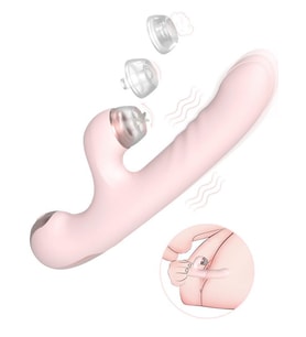 DJ Sona Şarjlı İleri Geri Hareketli ve Değiştirilebilir Başlıklı Klitoris Emiş 2 in 1 Rabbit Vibratör