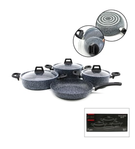 Gri 7 Parça Granit Tencere - Tava Seti 20-24CM Derin - 27CM Basık Cam Kapak Tencere - 26CM Tava