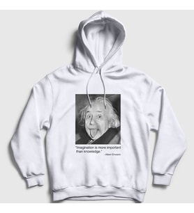 Presmono Unisex Beyaz Imagination Scientist Albert Einstein Kapüşonlu Sweatshirt 335050tt