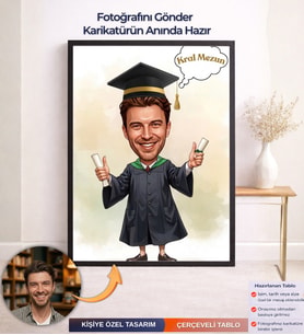 Kişiye Özel Mezun Karikatür Çerçeveli Tablo ,Kişiye Özel Hediye,Kişiye Özel Tablo,Kişiye Özel Tasarım