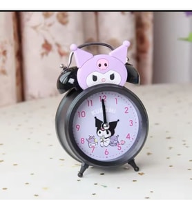 Kuromi Tasarımlı Metal Masa Saati - Işıklı Çift Zilli Nostaljik Alarm Saat Mor Siyah